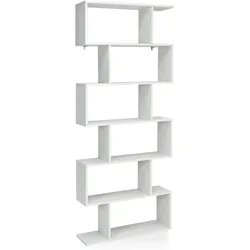 Helloshop26 - S-förmiges Bücherregal 80 x 23 x 191 cm geräumiger Stauraum für Wohnzimmer Büro moderne Einrichtung weißes Holz 20_0010758