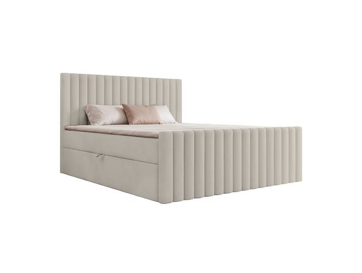 Lit boxspring en velours 120x200 cm, crème