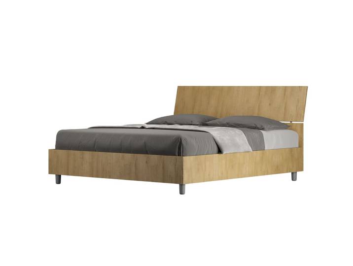 Lit coffre 160x190 tête de lit inclinée effet bois chêne nature