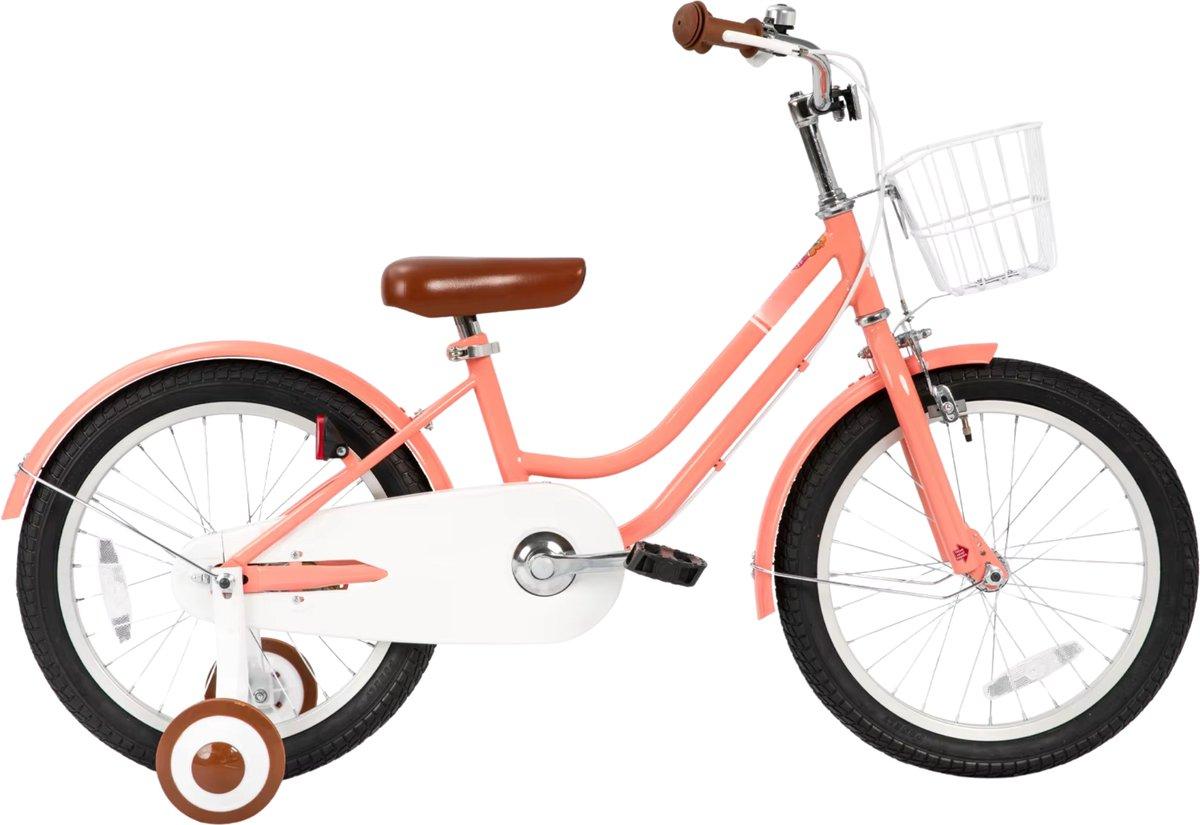Kinderfahrrad 18 Zoll (46 cm) - Mit Stützrädern, Korb, Schutzblechen & Kettenschutz - Rosa