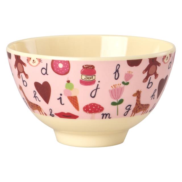 Rice - Melamine Bowl with Pink ABC Print - Pink - 300 ml (MELBW-SABCI)