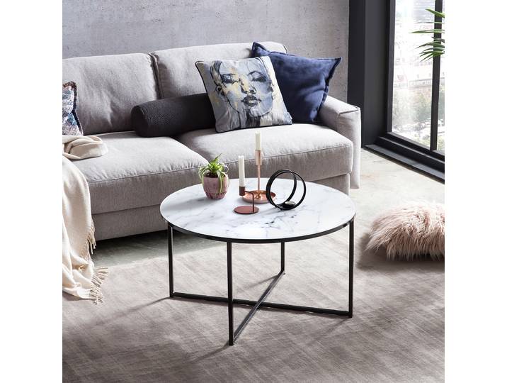 Couchtisch Morrin rund Ø 80cm Weiß/Weiß/Schwarz