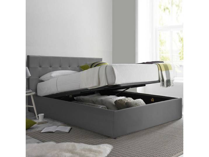 Lit Coffre Penthouse 90 x 190 by Sampur Simili Cuir Gris Design et Moderne - Sommier à Lattes en Bois + Tête de Lit inclus