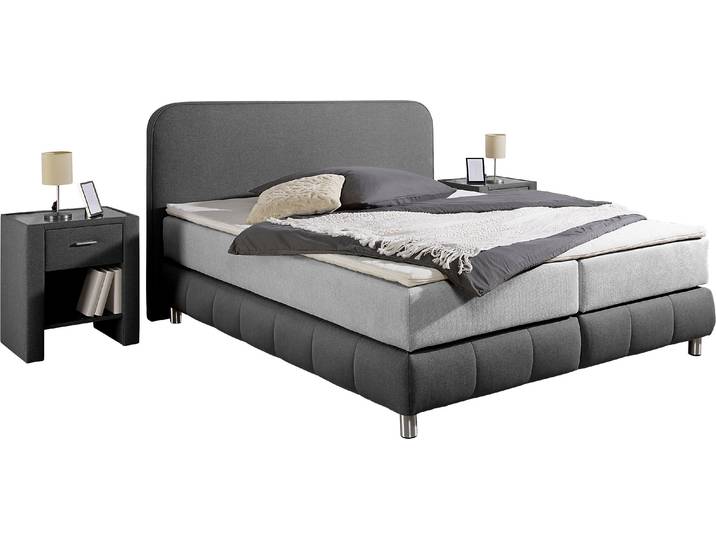Boxspringbett, Strukturstoff, Grau, 200×200 cm, Inkl. Topper, Modern, Home-affaire