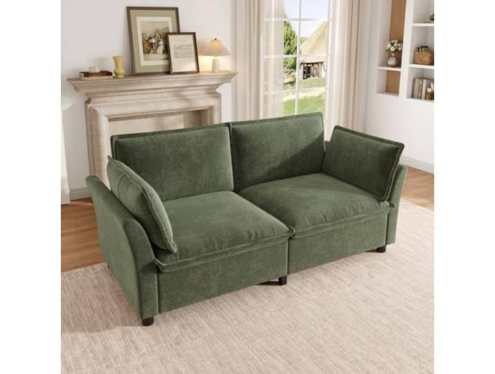 BTM Modern Cloud Sofa 2 Sitzer Couch Klein mit Armlehnenkissen Loveseat für Wohnzimmer, Kleine Räume, Wohnung, Dunkelgrün