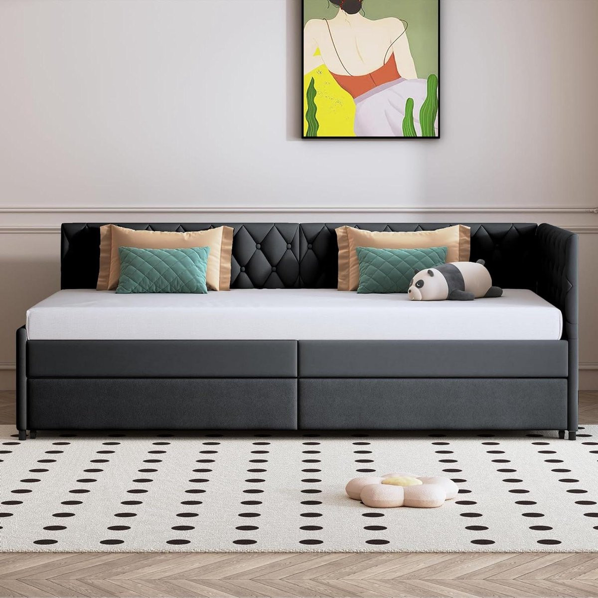 Multifunctionele uittrekbare slaapbank met zachte fluwelen bekleding, Grijs, 90 x 200 cm