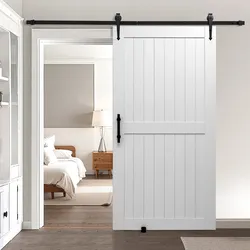 VEVOR Schiebetür im Scheunenstil Schiebetürsystem (1067 x 2134 mm) aus hochfesten MDF-Platten, Scheunentor mit Hardware-Kit & wasserfester PVC-Oberfläche & H-Rahmen für Wohnzimmer Badezimmer Weiß