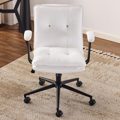 No Tufted Button Faux Leather Swivel Office Chair - N/A