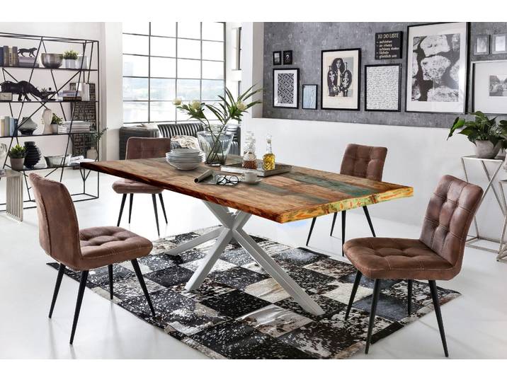 Esstisch, Silber & Bunt, 240x100 cm, Altholz mit Farbresten, Vintage, SIT-Möbel