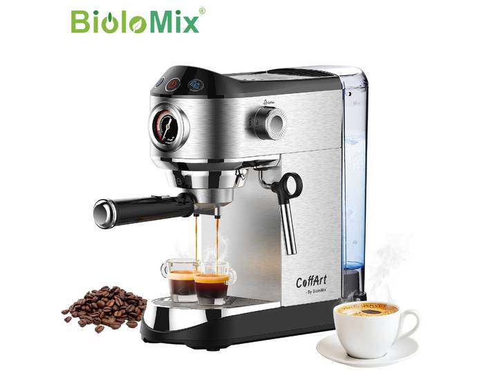 BioloMix – Machine à café semi-automatique 20 bars, avec mousseur à lait, pour expresso, Cappuccino, Latte, moka et boissons spéciales au café