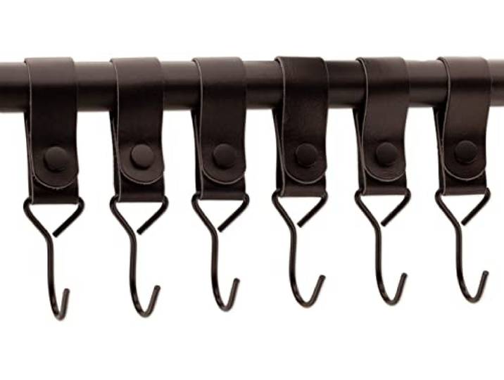 Brute Strength – Multifunctionele haken met leren lus – Zwart – 6 stuks