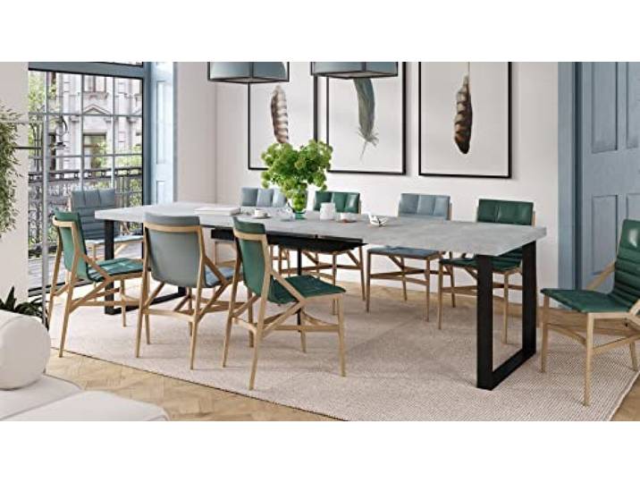 Mazzoni Design Esstisch Avella Tisch ausziehbar 160 bis 310 cm, Farbe:Beton - Schwarz matt