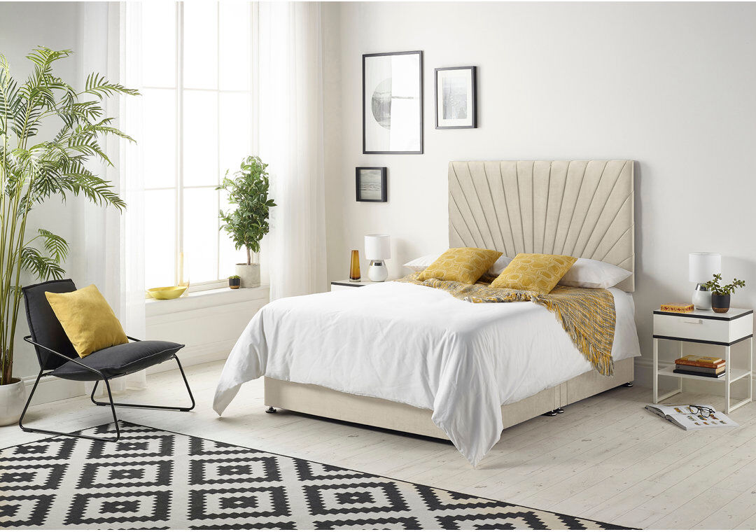 Fairmont Park Schofield Sprung Memory Foam Divan Bed Set with Headboard and Drawer Options Natural Single (3')