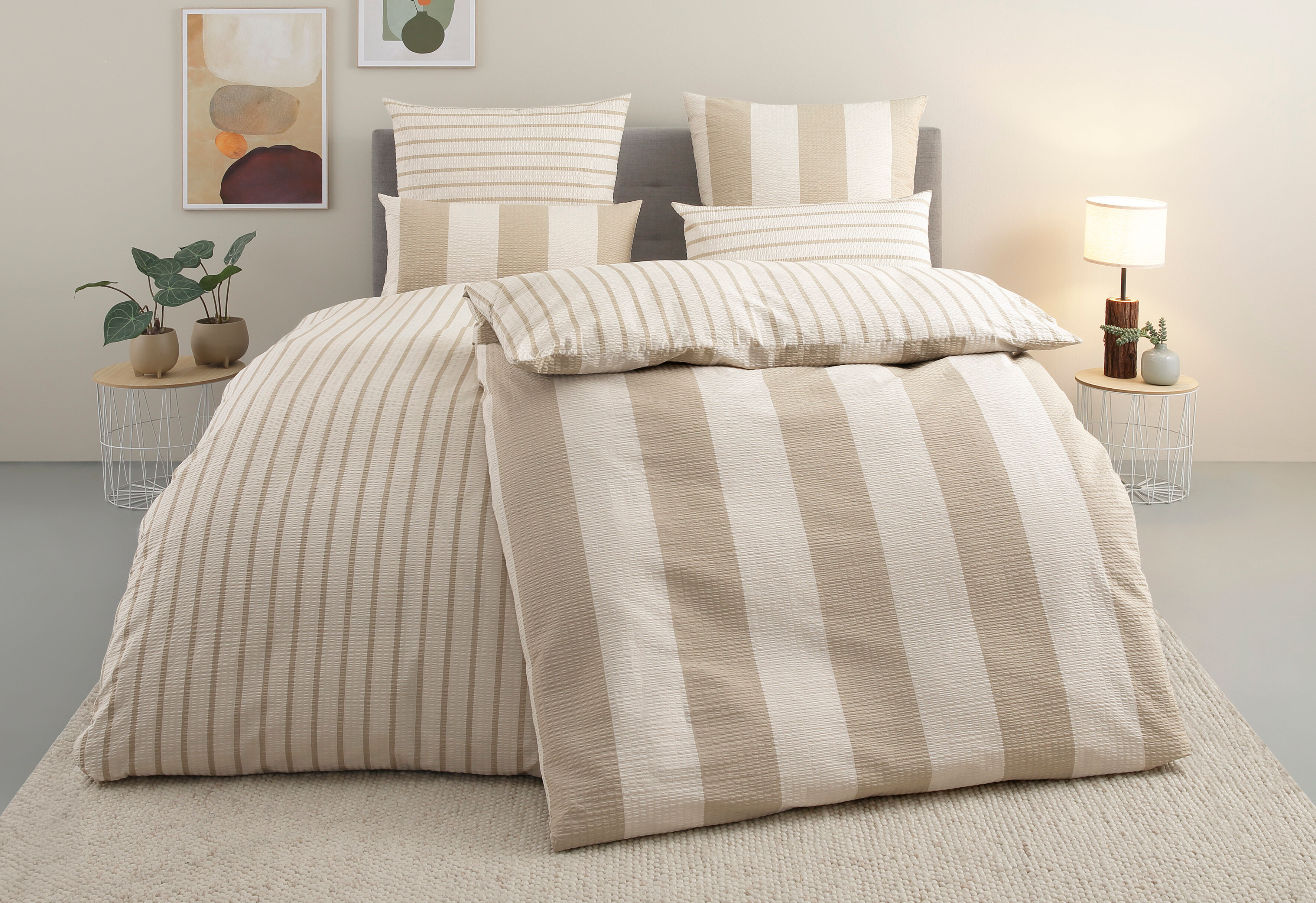 Wendebettwäsche GOODPRODUCT "Sari in verschiedenen Qualitäten", beige (natur), B/L: 135cm x 200cm, 1 Stk., 1 Stk., Seersucker, B/L: 80cm x 40cm, 2, Seersucker, Obermaterial: 100% Baumwolle, Bettwäsche, Wendebettwäsche, ab Gr. 135x200 cm, Wendedesign, mode