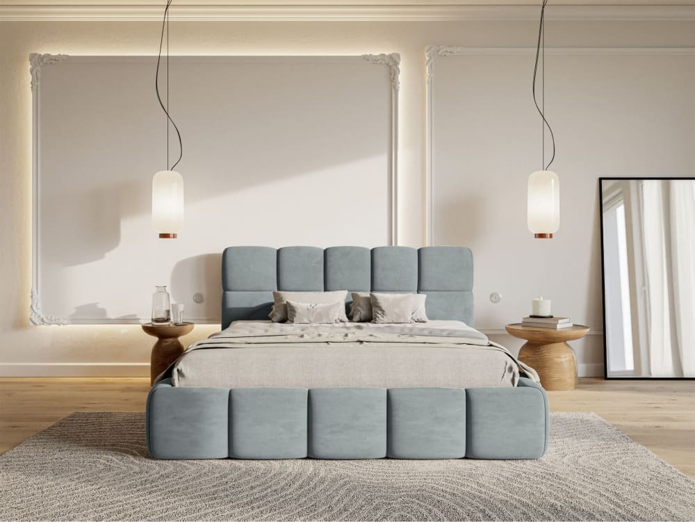 Selsey Lit rembourré 120x200, velours gris Gris 218x96x140cm