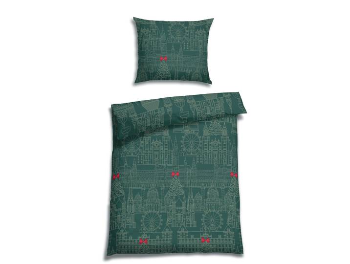 Bettwäsche FLORELLA Wien-jaspis Flausch-Flanell, 100%Baumwolle , grün (jaspis), B/L: 140cm x 220cm, 1 Stk., 1 Stk., Flanell, B/L: 70cm x 90cm, 2 Stk., Bettwäsche, Bettwäsche
