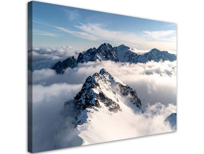 Feeby Leinwandbild Schneebedeckte Berggipfel Panorama 100x70cm, Weiß, Landschaft/Berg, Rechteckig, 100x70 cm, Bilder & Rahmen, Bilder, Leinwandbilder