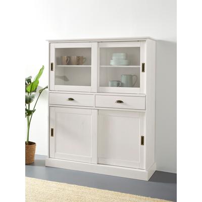 Highboard OTTO HOME "Schröder", weiß, B:114cm H:140cm T:40cm, FSC-zertifiziertes Massivholz, Sideboards, Highboard, Vitrine aus massivem Kiefernholz, Breite 114 cm