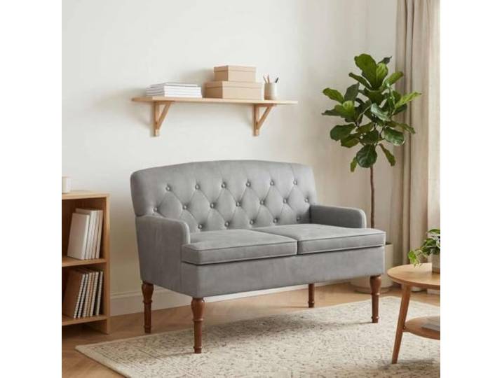 NLQMSU Sofa Love Seat Samt hellgrau gepolstert mit Knöpfen Weicher Samt, mit Knöpfen, Struktur aus Holz, abnehmbares Sitzkissen, gedrehte Gummibaumholzbeine, Platz