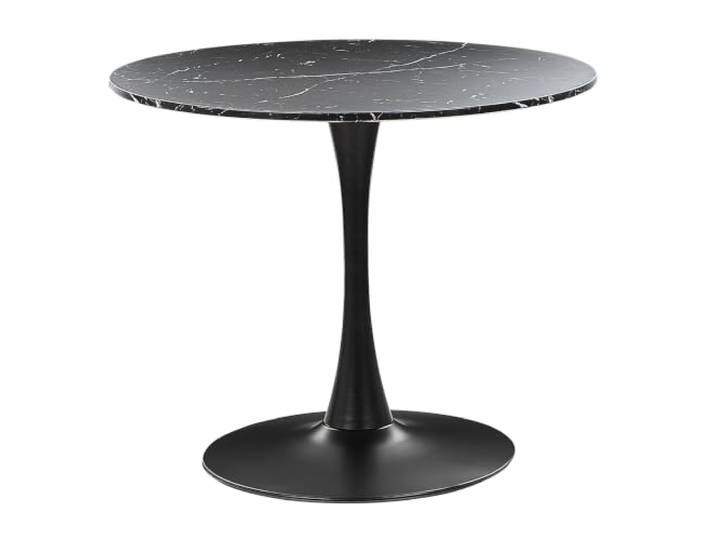 Beliani Esstisch schwarz Marmor Optik 90 cm rund MDF-Platte Metall Boca