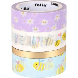 Folia Washi-Tape 26452 Hotfoil, mit Glanzeffekt, Bees gold, 5-15 mm x 5 m, wiederablösbar, 4 Rollen