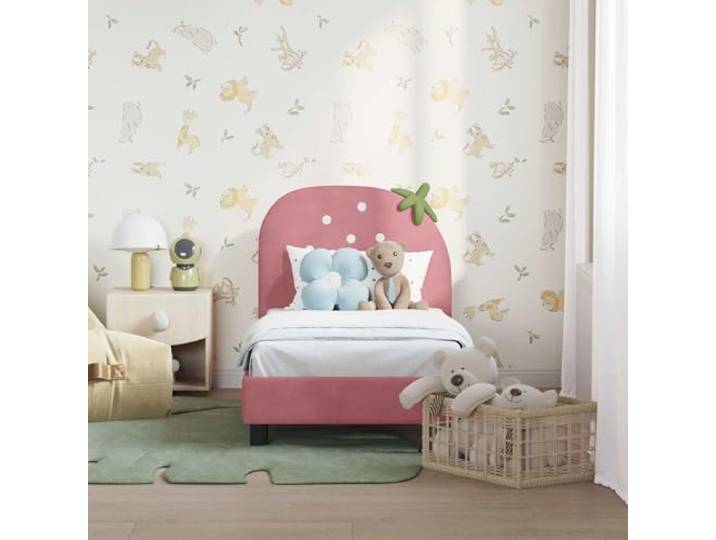 KTHLBRH Bettgestell, Rosa, 70 x 140 cm, mit Kopfteil Technisches Holz, Samtbezug, Lattenrost, einfache Montage