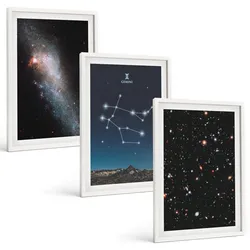 BILDER SET 3er Set - 40x60 cm Weißer Rahmen - Sternzeichen Zwillinge Galaxie