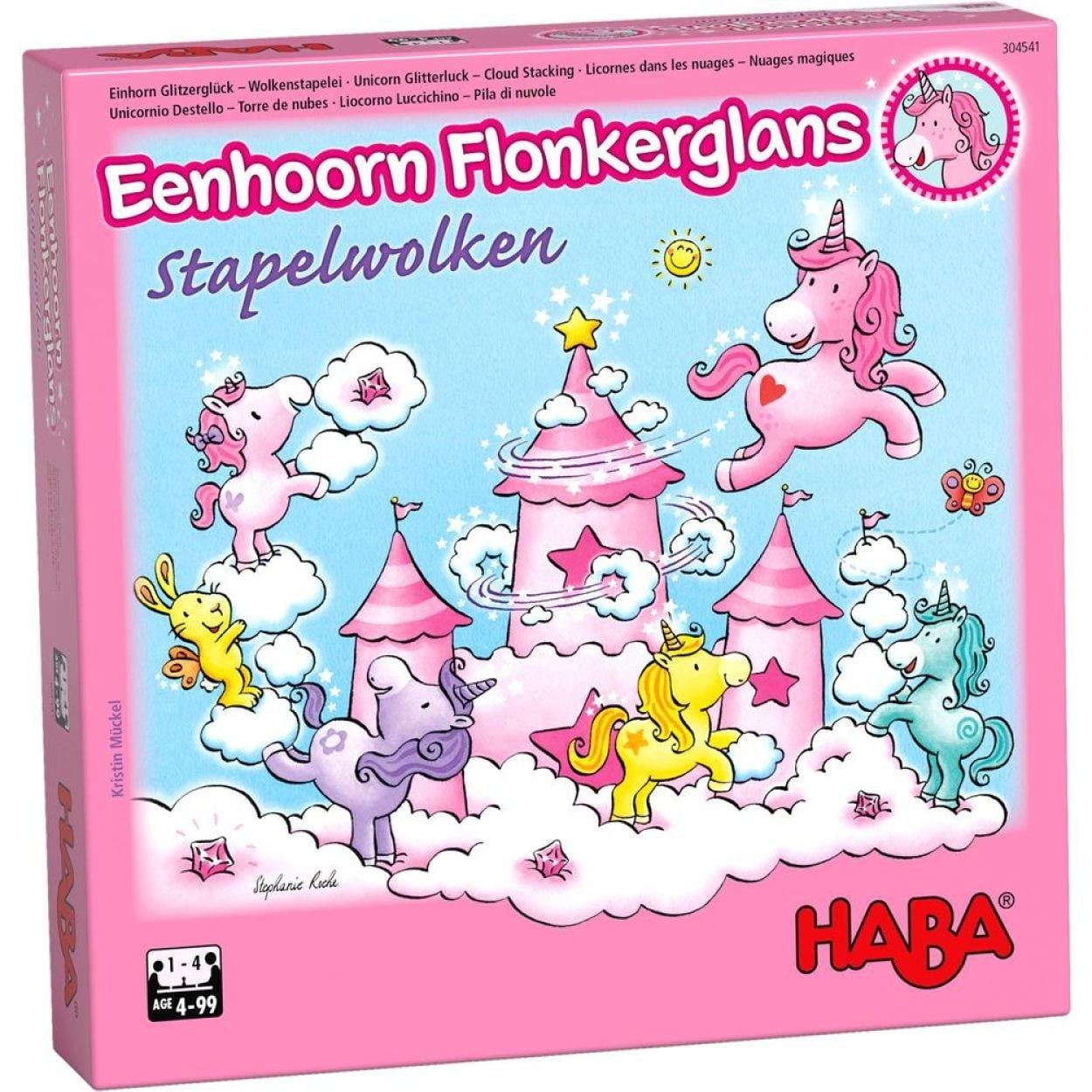 Haba Leerzaam spel Eenhoorn Glittergeluk - Wolken Stapelspel - kleurrijk karton