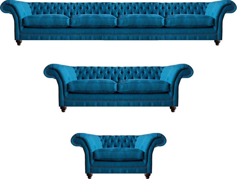 Luxus Komplett Chesterfield Textiel Sofa Set 3-delig