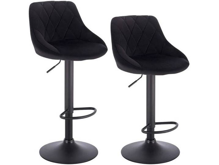 WOLTU 2 X Tabourets de bar siège bien rembourré en velours Hauteur réglable pieds en métal Noir