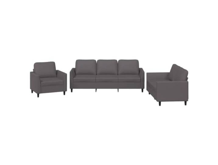 KUTYWEXFM 3-TLG. Sofagarnitur Kunstleder Couch Set mit Kissen Grau Modernes 3er Set mit 1-Sitzer, 2-Sitzer und 3-Sitzer Couch inklusive Kissen. Ideal für Wohnzimmer und Entspannung.