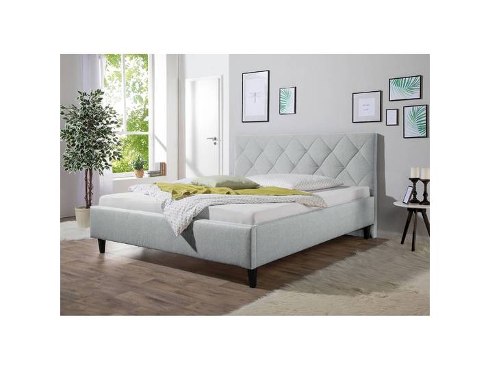 Lit capitonnée Monteverde 180 x 200cm Tissu structuré Gris/Galet