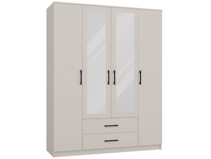 ROMA - Grande armoire de chambre 4 portes avec 2 miroirs - 160x52x205 cm - 2 tiroirs - Armoire avec penderie
