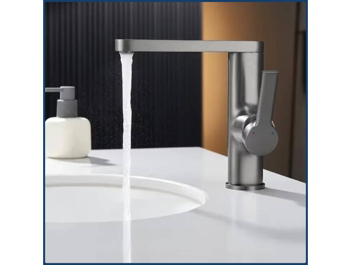 Robinet de lavabo vertical pivotant avec flexible, mitigeur monocommande monotrou en alliage de zinc pour salle de bain