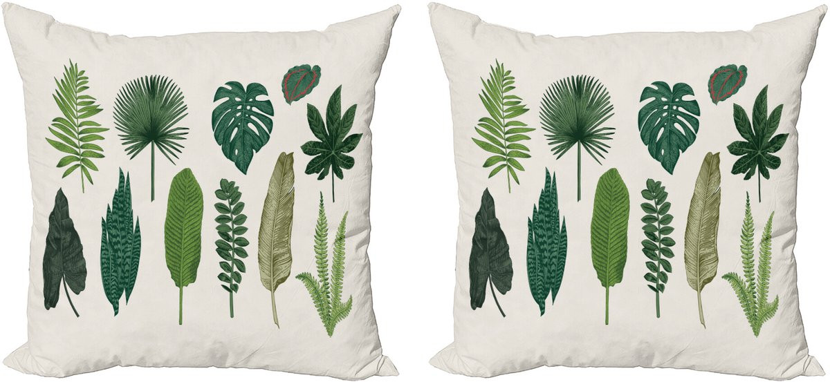 ABAKUHAUS Set van 2 Tropische Decoratieve Kussenhoezen met Vintage Botanische Afbeelding, Crèmegroen, 40 x 40 cm