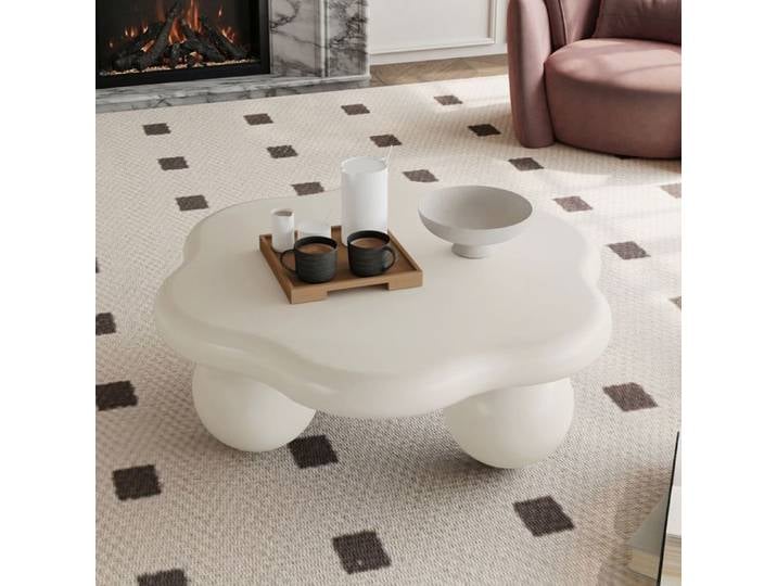 Table basse - WESTYLE - Cloud 80 cm - Forme nuage - Pieds sphériques - Finition laquée crème