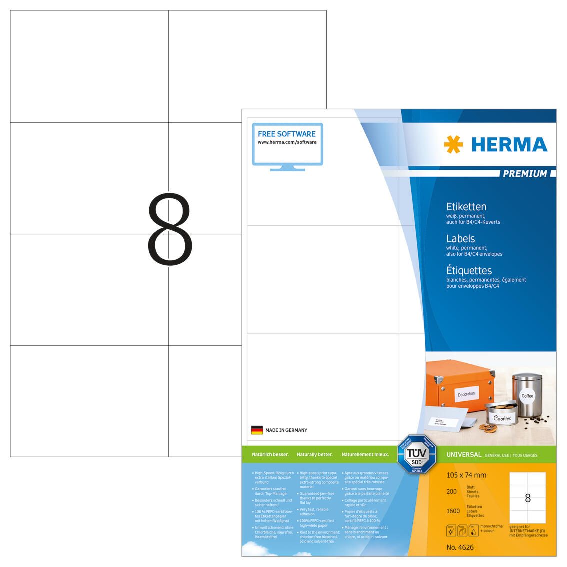 HERMA Etiketten 4626 weiß 105,0 x 74,0 mm