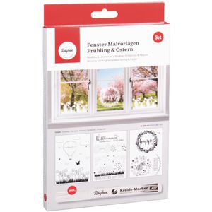 Rayher Sticker Fensterbilder Frühling+Ostern, 3 Malvorlagen mit verschiedenen Motiven, 3 Stück