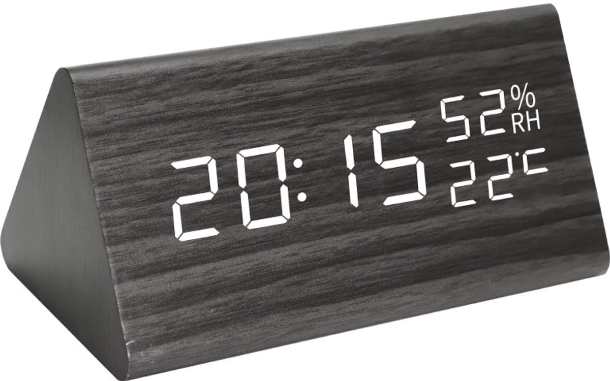 KZQ Digitale LED-wekker met temperatuur- en vochtigheidssensor, zwart