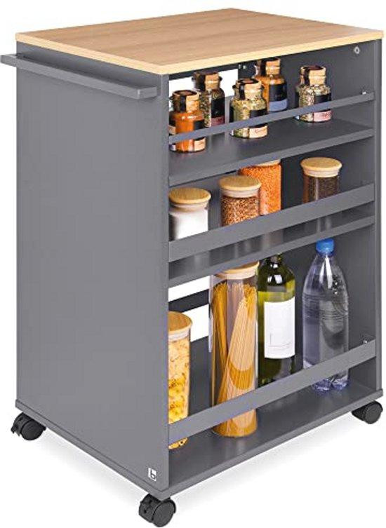 WAN Keukentrolley op Wielen met 3 Verstelbare Planken - Multifunctionele Serveertrolley voor Keuken en Badkamer
