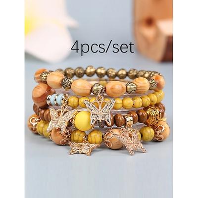 Vintage-Stil Kugel Modisch Personalisiert Holz Armband Schmuck Lichtmischung / Gelb / Armeegrün Für Festtage