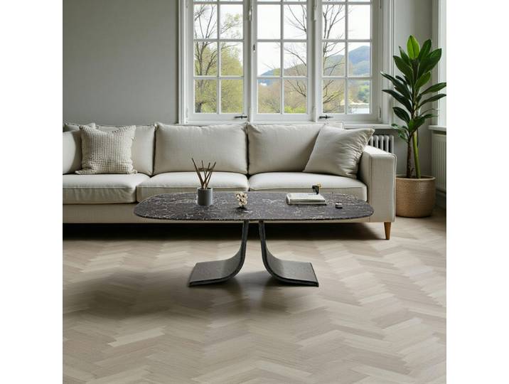Table basse céramique grise marbrée pied ouvert LIGURIE