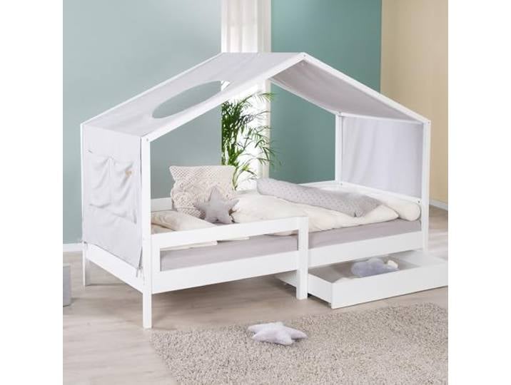 roba Hausbett 90 x 200 cm - Kinderbett nach dem Montessori Prinzip - Inklusive Lattenrost sowie integriertem Rausfallschutz - Holz weiß lackiert
