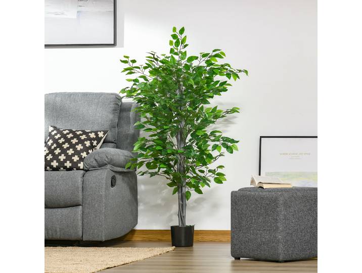 HOMCOM Ficus Artificiel 1,35m Pot Inclus Réalisme Élevé