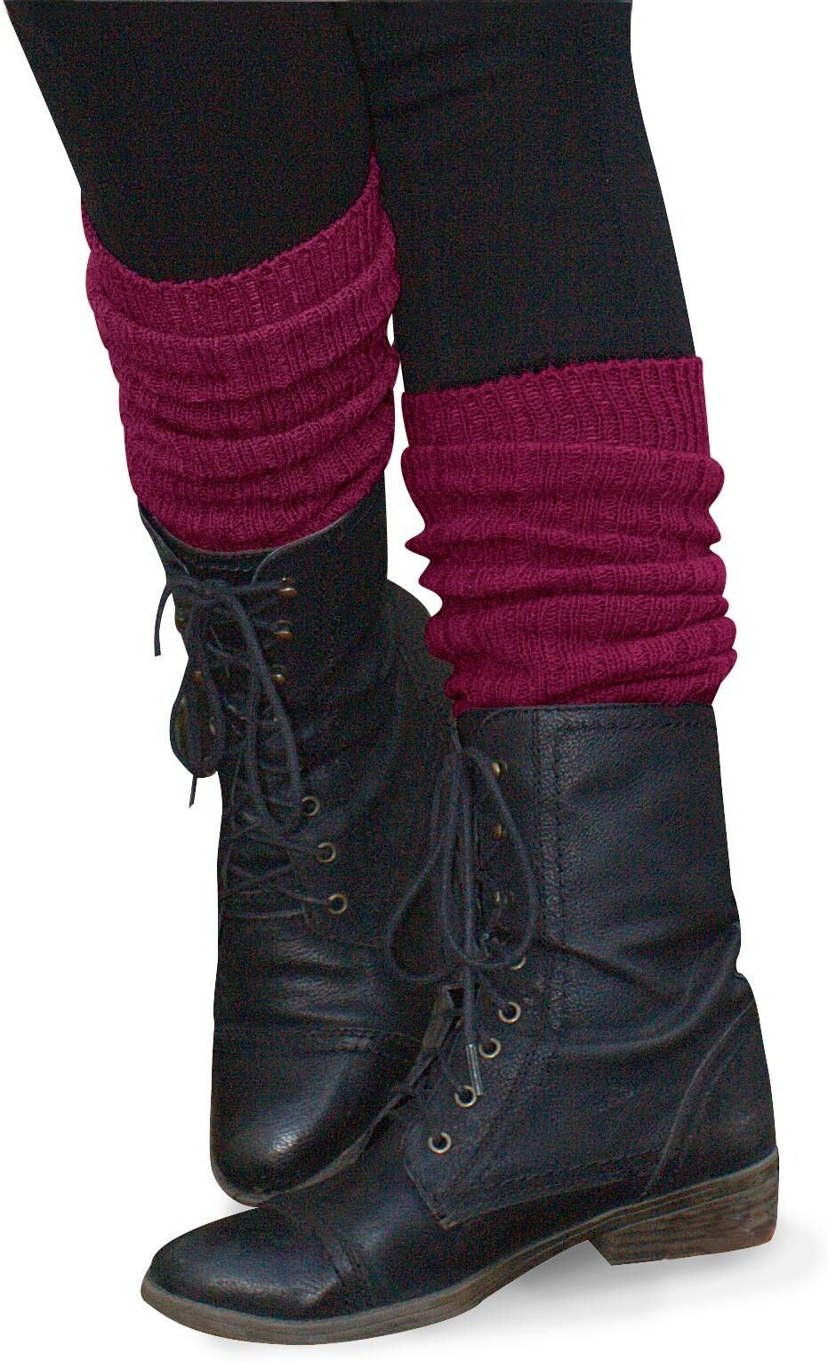 Beinstulpen LAVANA "gestrickte Beinwärmer und Armstulpen für Ballett, Tanz, Sport", Damen, lila (bordeaux, schwarz), Strick, Wolle, meliert, Stulpen Beinstulpen, mit 30% Wolle, gerippt, bequem und warm