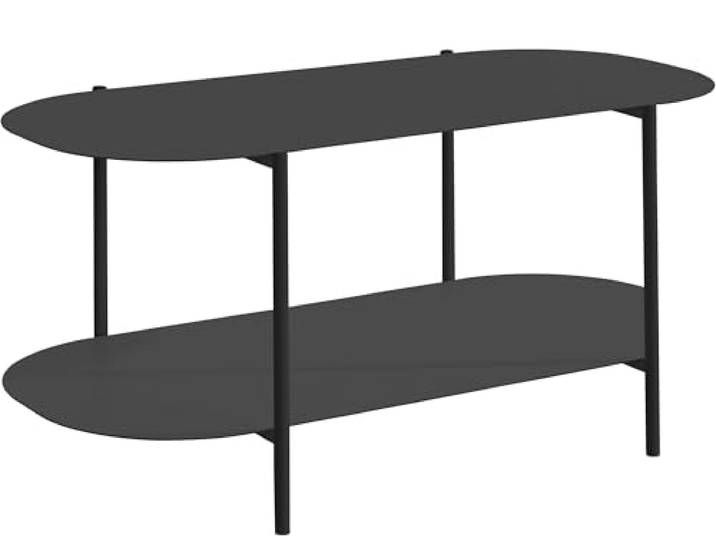 möbelando Couchtisch >Stig< aus schwarzem Metall, 100/45/50 cm (B/H/T), pulverbeschichtete U-förmige Füße, stabile Tischplatte, inkl. Aufbauanleitung, modernes Design