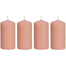 WellHome - Set mit 4 karamellfarbenen Wachskerzen, Ø 5 x 10 cm, Brenndauer 25 Stunden