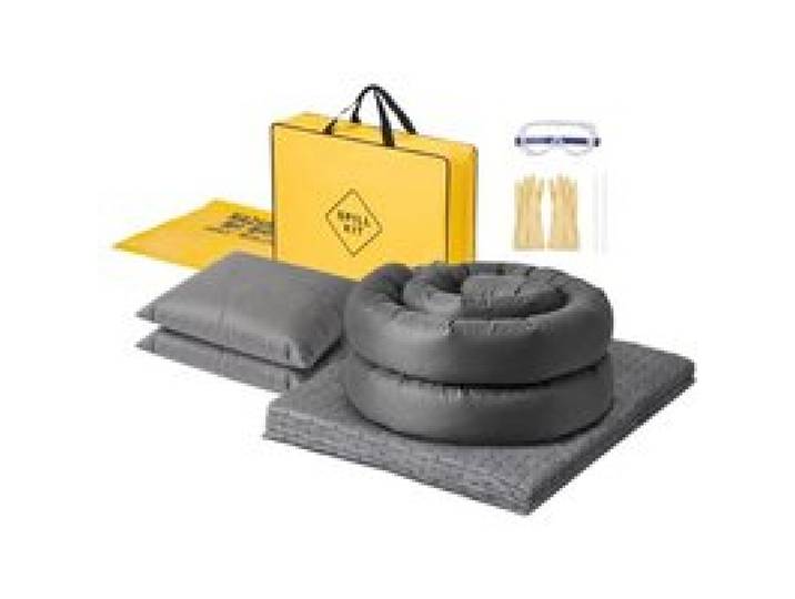 VEVOR Ölbindemittel Set Notfall-Absorptionsmittel-Satz für Öl & Wasserbasis, Absorptionsset für Lager Werkstatt Garage Fabrik, 20 Tücher, 2 Kissen, 2 Schlangen & 2 Gefahrstoffbeuteln, mit Tragetasche