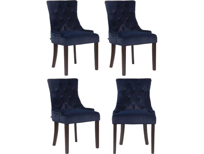 CLP 4er Set Esszimmerstuhl Aberdeen Samt Antikes Design mit Gestell aus Kautschukho blau Gestell Farbe antik
