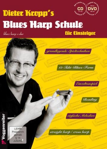 Dieter Kropp - Blues Harp Schule m. CD und DVD - Mundharmonika spielen für Einsteiger / grundlegende Spieltechniken / von einfachen Melodien über erdigen Blues bis ... / Bending / einfache Melodien / - Preis vom 06.10.2026 07:26:00 h